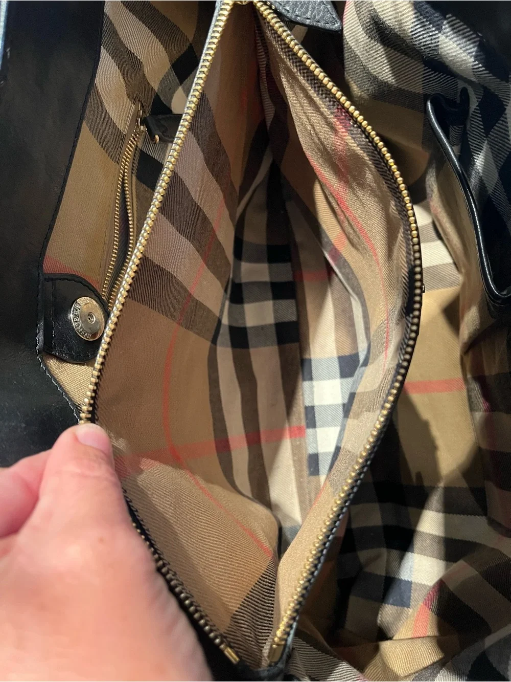 Burberry Black Suede Leather Satchel with Gold Accents
